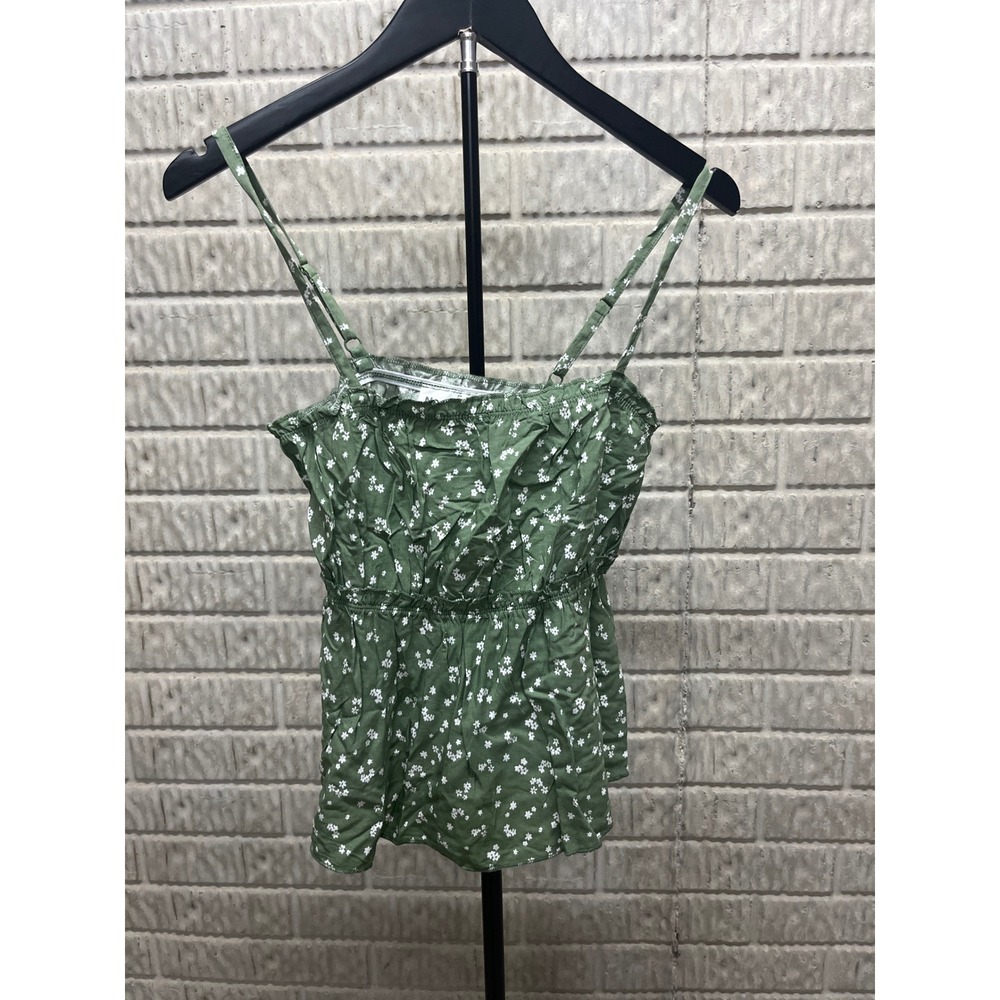 No Boundaries Women XXS Green Floral Smocked Peplum Cami Top Faded Spruce Combo